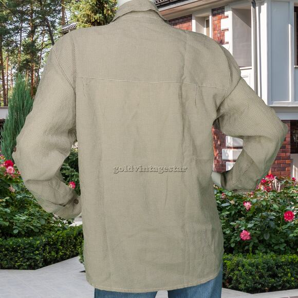 Modern Essentials Beige Plaid Shirt Blouse M - Picture 4 of 6